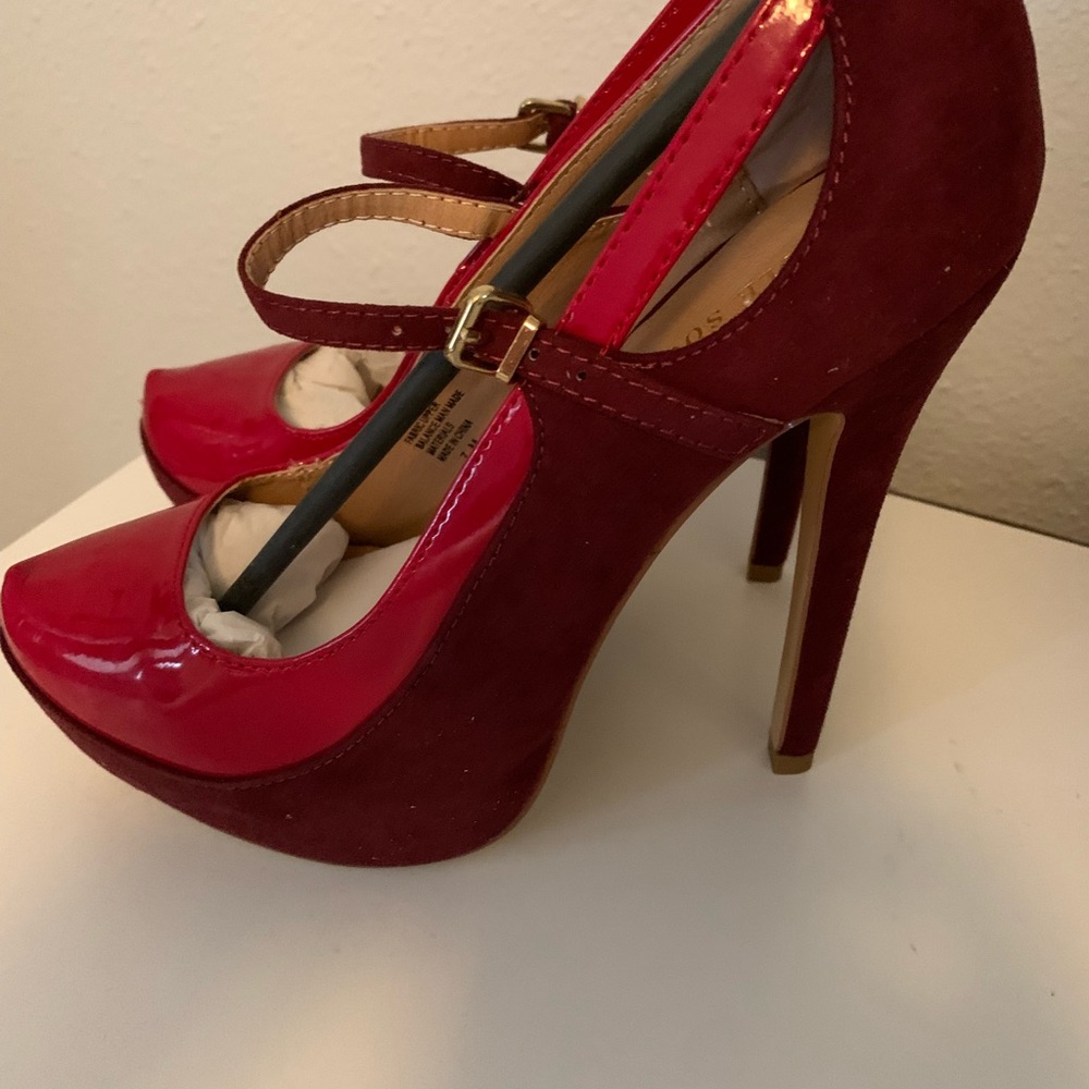 Brand new in the box Sole Society 5 in heels in red patent and suede.